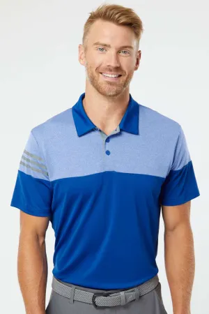 Adidas Mens 3 Stripes Colorblock Moisture Wicking Short Sleeve Polo Shirt - Collegiate Royal Blue - Closeout