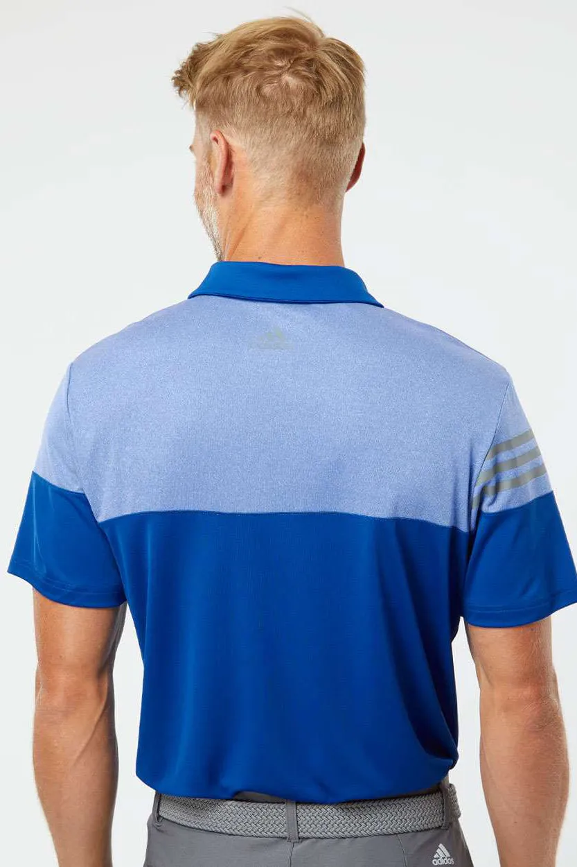 Adidas Mens 3 Stripes Colorblock Moisture Wicking Short Sleeve Polo Shirt - Collegiate Royal Blue - Closeout