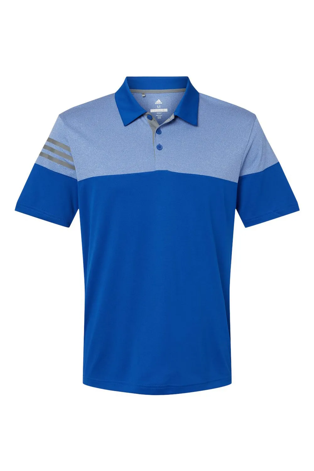 Adidas Mens 3 Stripes Colorblock Moisture Wicking Short Sleeve Polo Shirt - Collegiate Royal Blue - Closeout