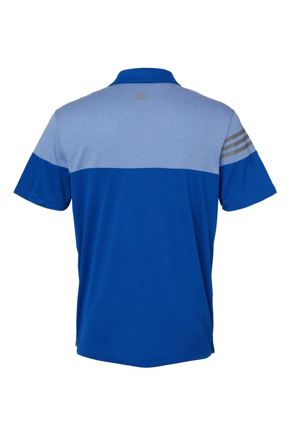 Adidas Mens 3 Stripes Colorblock Moisture Wicking Short Sleeve Polo Shirt - Collegiate Royal Blue - Closeout