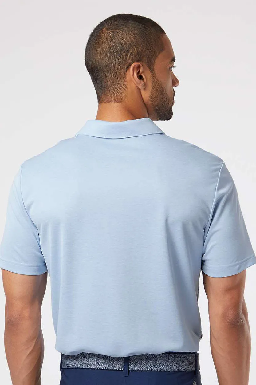 Adidas Mens 3 Stripes Colorblock UPF 50  Short Sleeve Polo Shirt - Glow Blue Heather/Heather Collegiate Navy Blue - Closeout