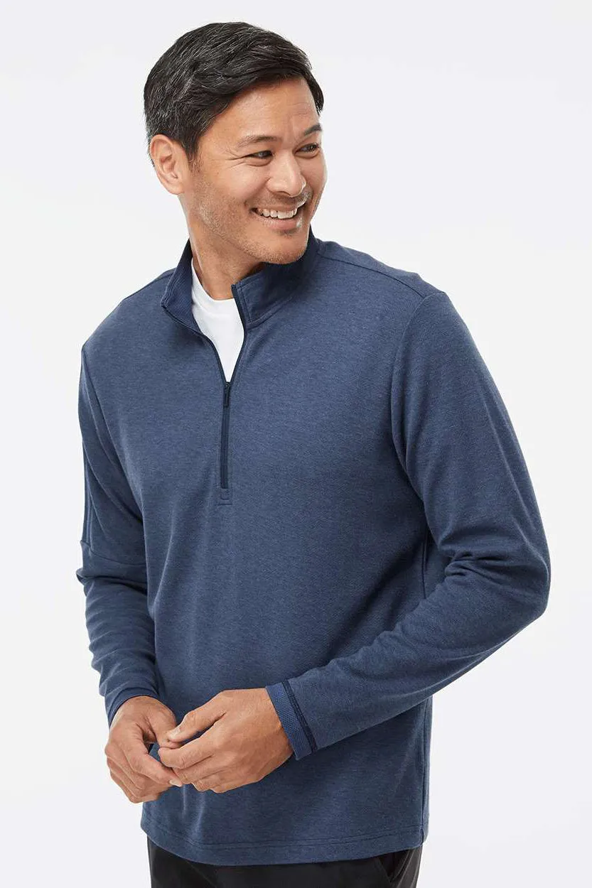 Adidas Mens 3 Stripes Moisture Wicking 1/4 Zip Sweater - Collegiate Navy Blue Melange