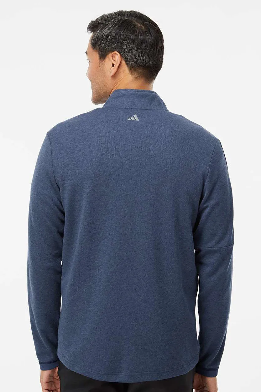 Adidas Mens 3 Stripes Moisture Wicking 1/4 Zip Sweater - Collegiate Navy Blue Melange