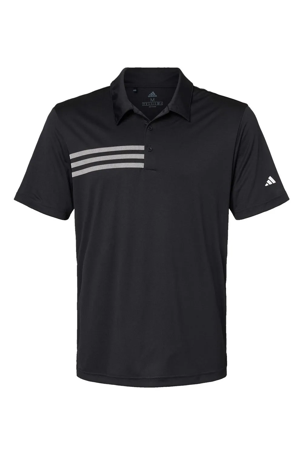 Adidas Mens 3 Stripes UPF 50  Short Sleeve Polo Shirt - Black