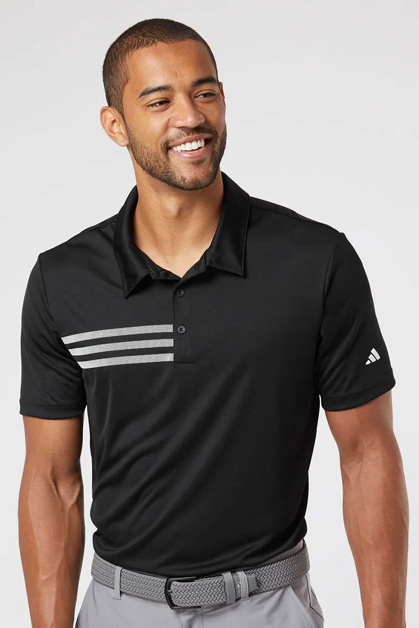 Adidas Mens 3 Stripes UPF 50  Short Sleeve Polo Shirt - Black