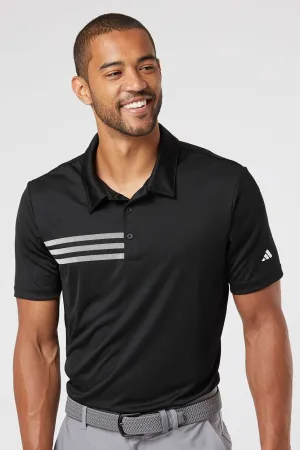 Adidas Mens 3 Stripes UPF 50  Short Sleeve Polo Shirt - Black