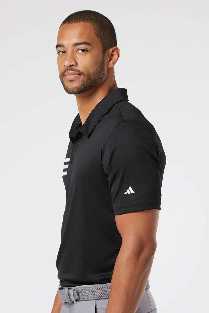 Adidas Mens 3 Stripes UPF 50  Short Sleeve Polo Shirt - Black