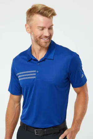Adidas Mens 3 Stripes UPF 50  Short Sleeve Polo Shirt - Collegiate Royal Blue/Grey