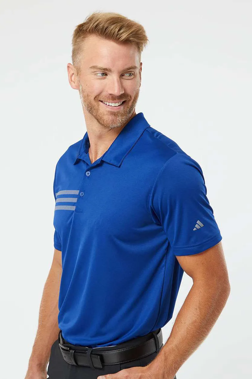 Adidas Mens 3 Stripes UPF 50  Short Sleeve Polo Shirt - Collegiate Royal Blue/Grey