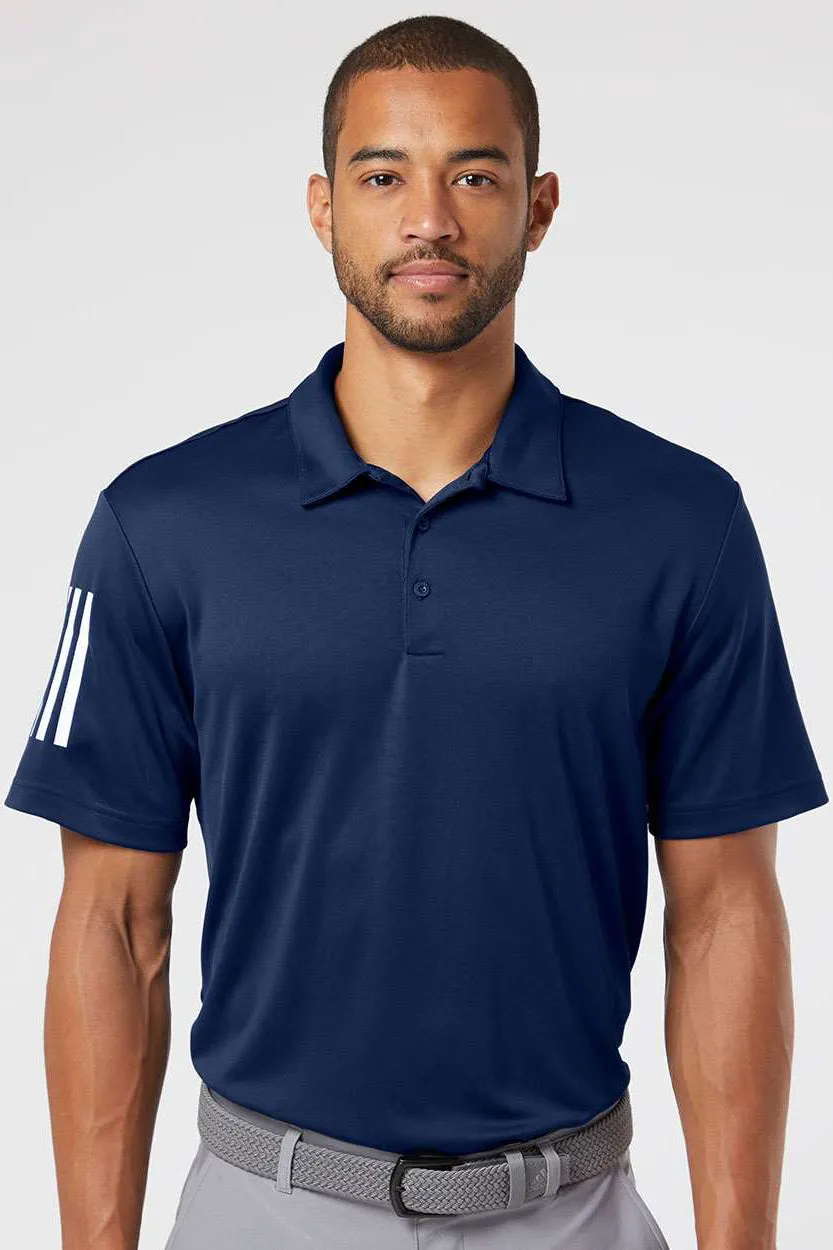 Adidas Mens Floating 3 Stripes UPF 50  Short Sleeve Polo Shirt - Team Navy Blue/White