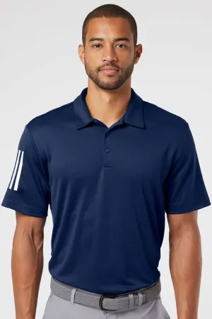Adidas Mens Floating 3 Stripes UPF 50  Short Sleeve Polo Shirt - Team Navy Blue/White