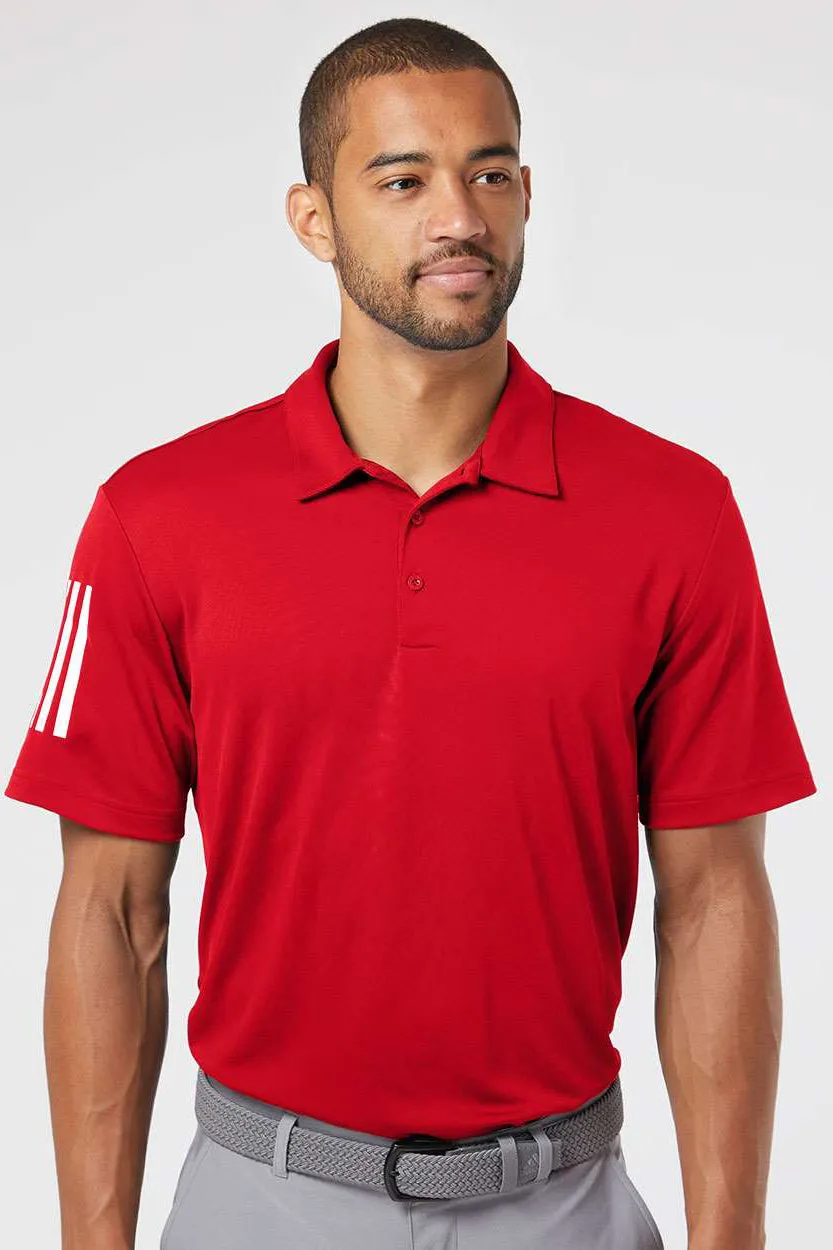 Adidas Mens Floating 3 Stripes UPF 50  Short Sleeve Polo Shirt - Team Power Red/White