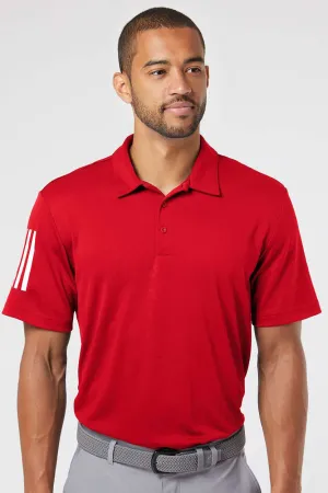 Adidas Mens Floating 3 Stripes UPF 50  Short Sleeve Polo Shirt - Team Power Red/White