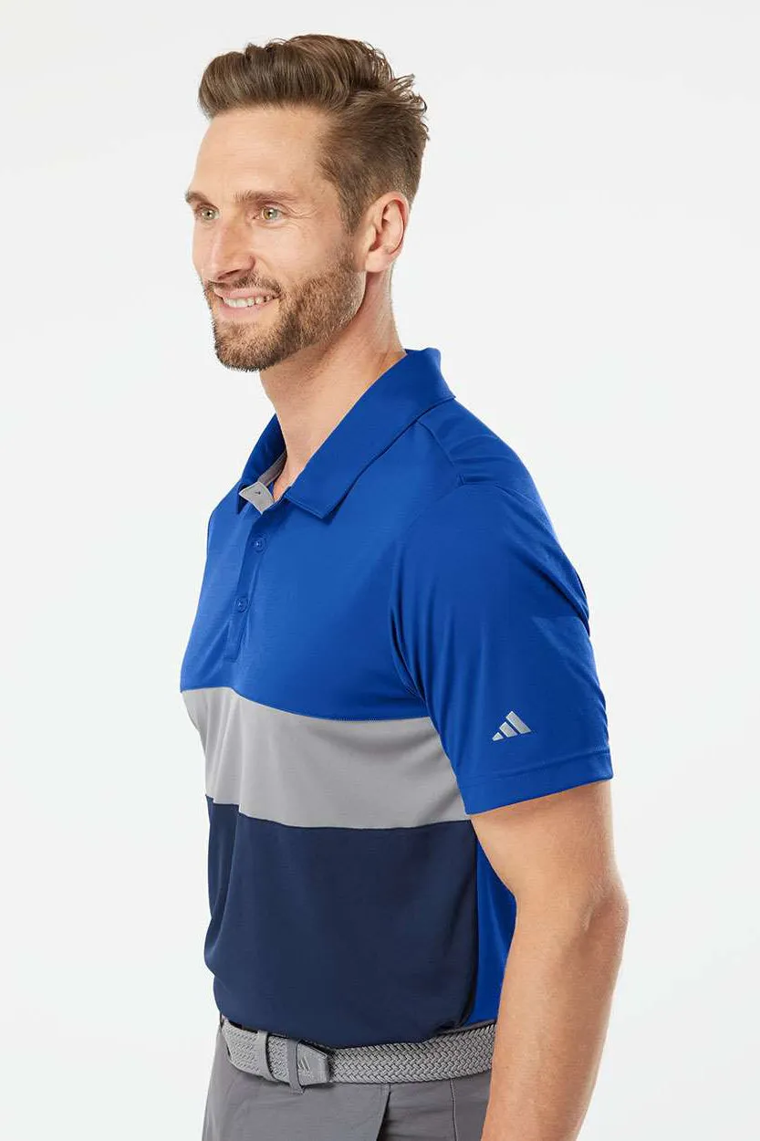 Adidas Mens Merch Block UPF 50  Short Sleeve Polo Shirt - Collegiate Royal Blue/Grey - Closeout