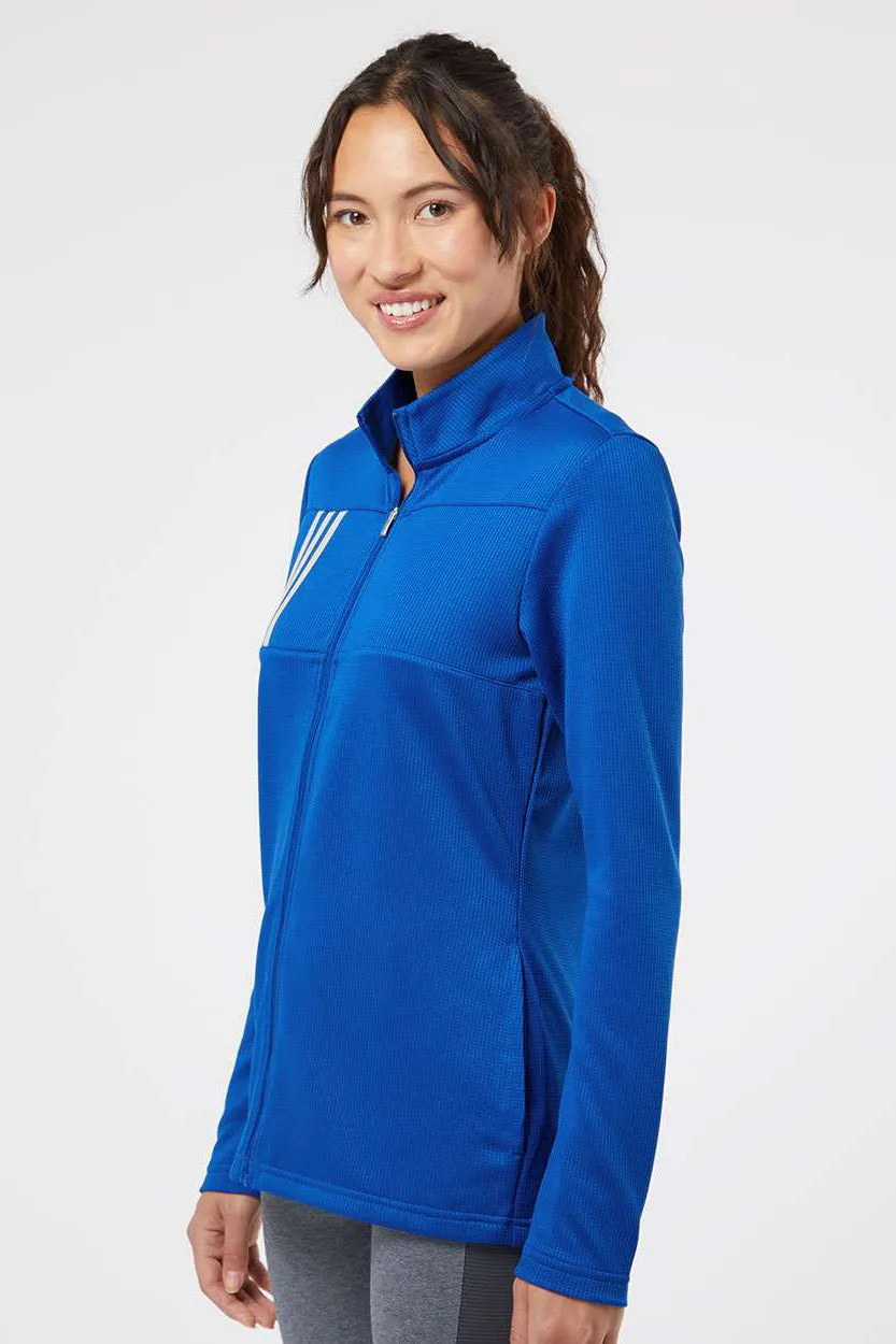 Adidas Womens 3 Stripes Double Knit Moisture Wicking 1/4 Zip Sweatshirt w/ Pockets - Team Royal Blue/Grey