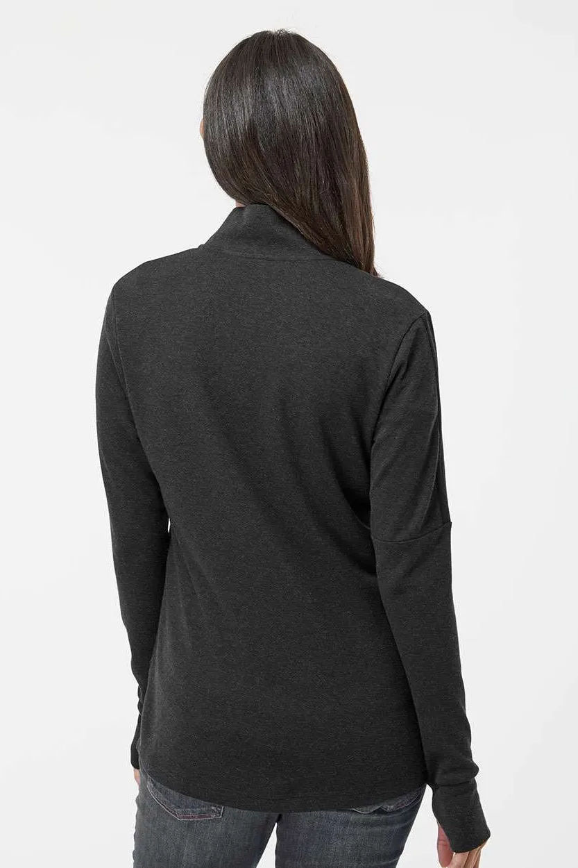 Adidas Womens 3 Stripes Moisture Wicking 1/4 Zip Sweater - Black Melange
