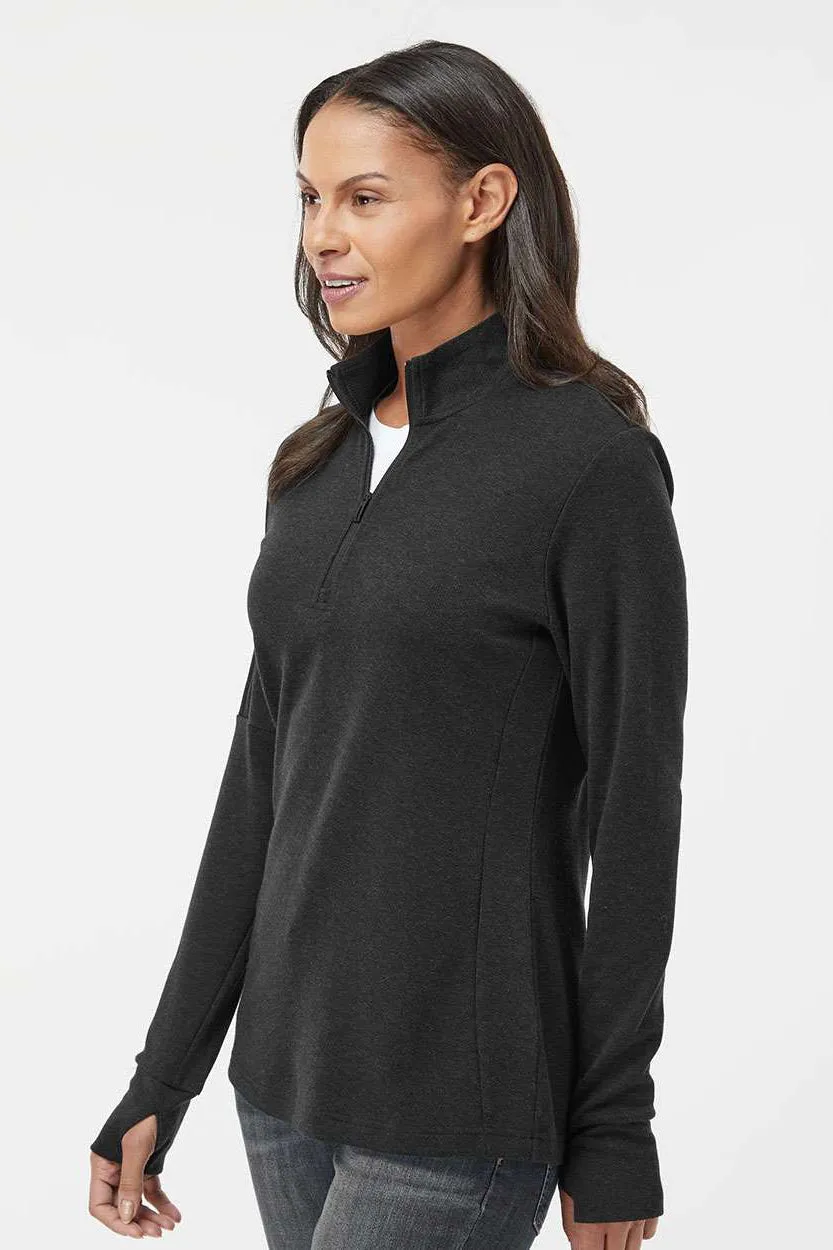 Adidas Womens 3 Stripes Moisture Wicking 1/4 Zip Sweater - Black Melange