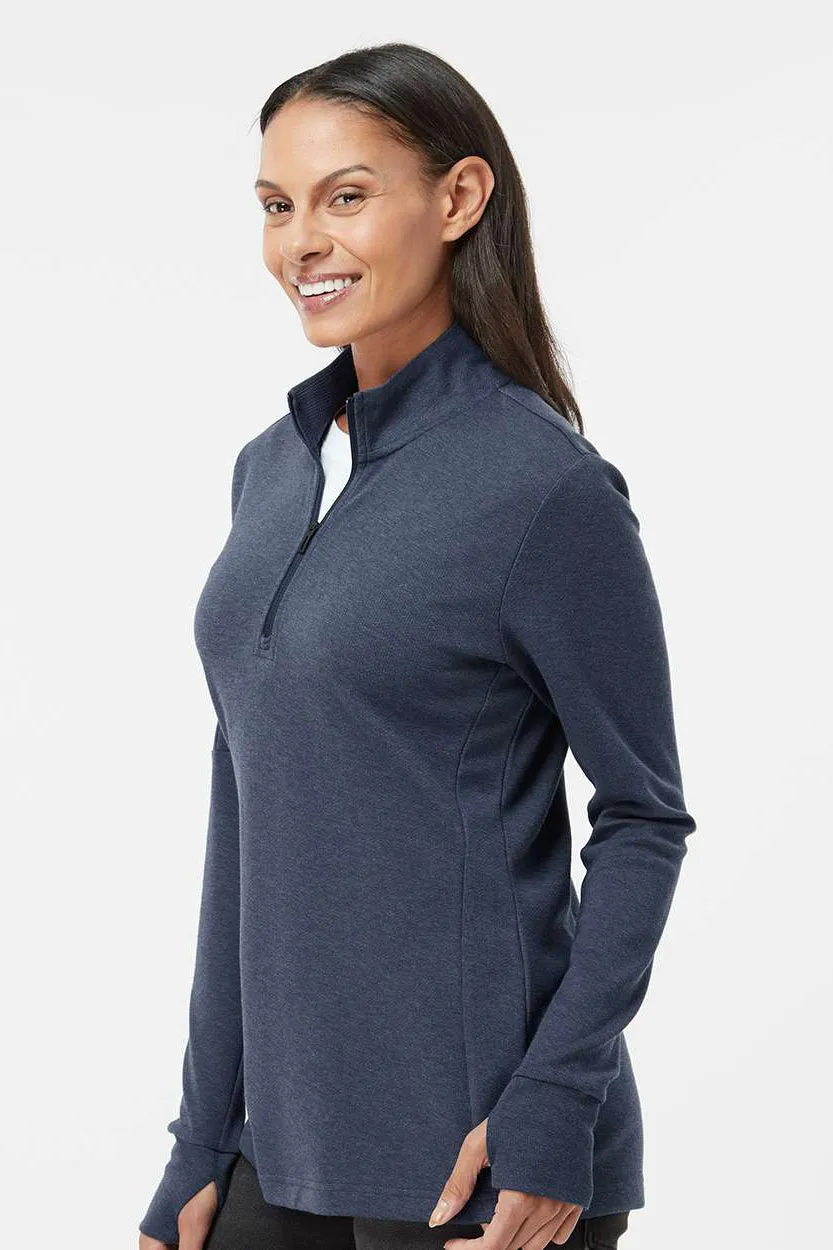 Adidas Womens 3 Stripes Moisture Wicking 1/4 Zip Sweater - Collegiate Navy Blue Melange
