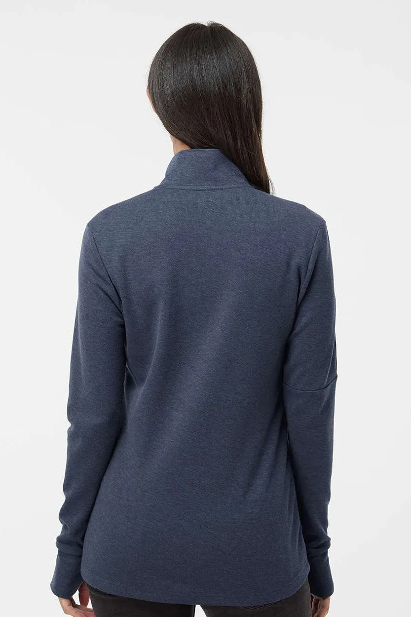 Adidas Womens 3 Stripes Moisture Wicking 1/4 Zip Sweater - Collegiate Navy Blue Melange
