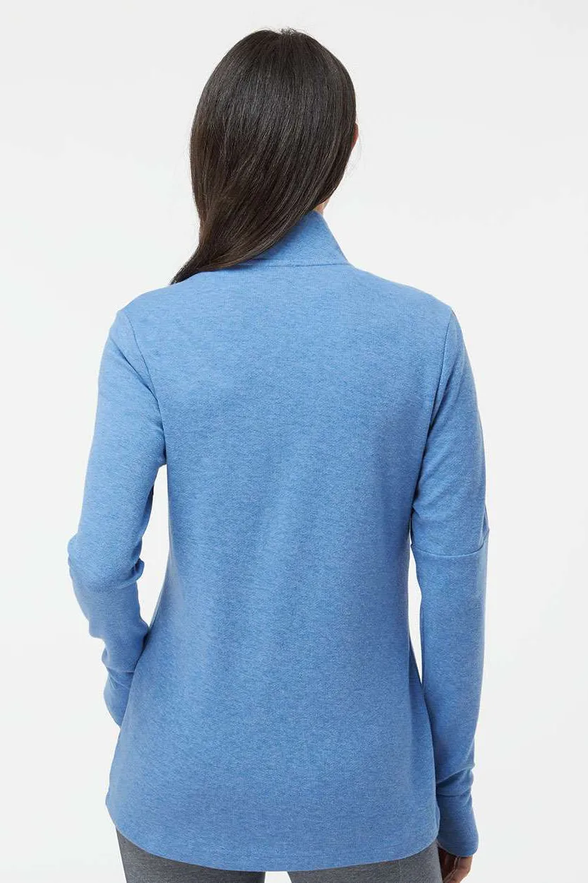Adidas Womens 3 Stripes Moisture Wicking 1/4 Zip Sweater - Focus Blue Melange