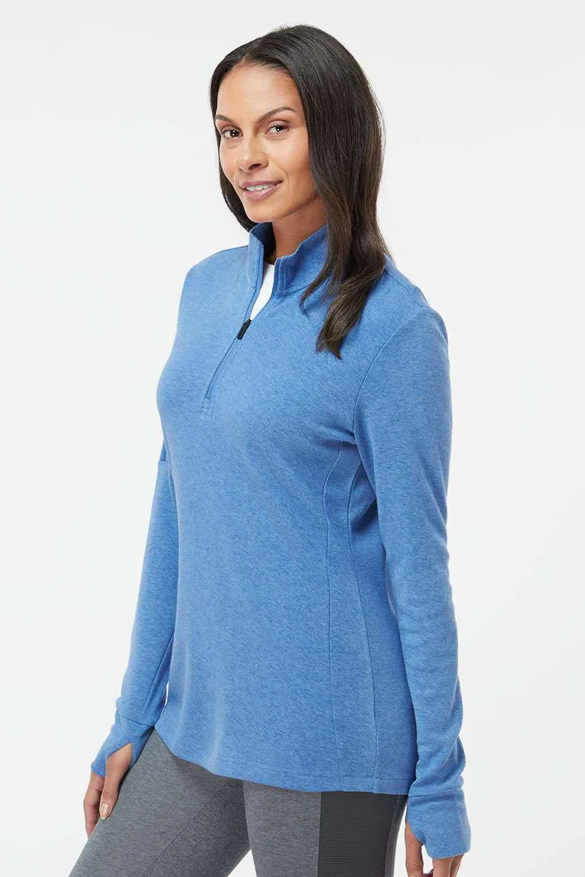 Adidas Womens 3 Stripes Moisture Wicking 1/4 Zip Sweater - Focus Blue Melange