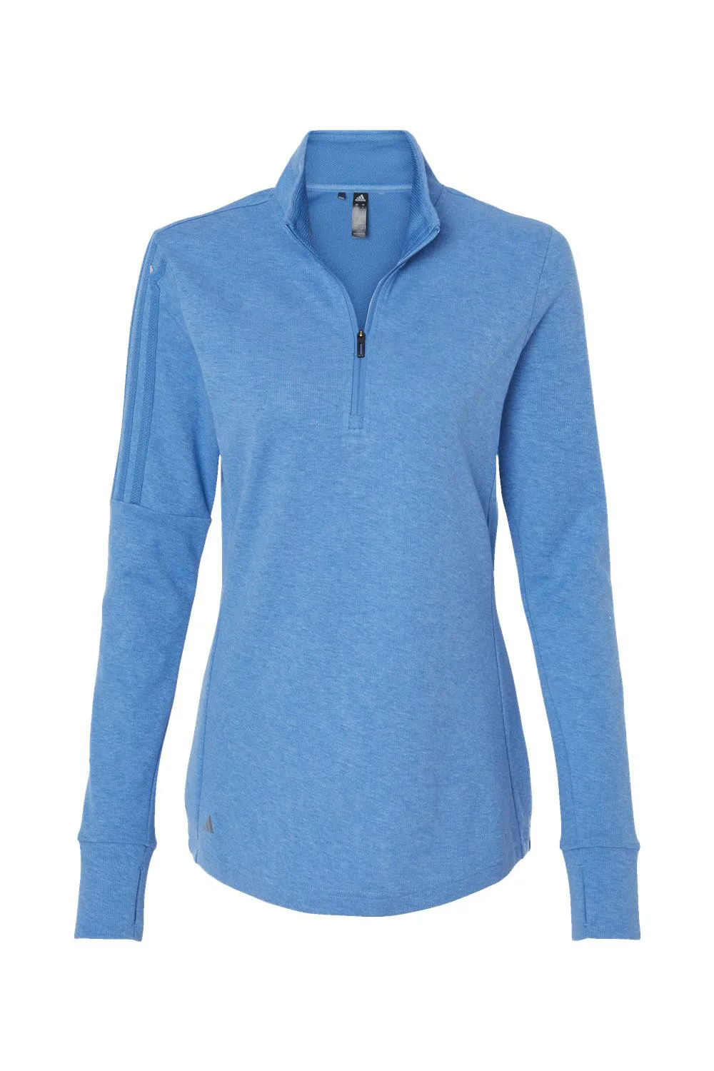Adidas Womens 3 Stripes Moisture Wicking 1/4 Zip Sweater - Focus Blue Melange