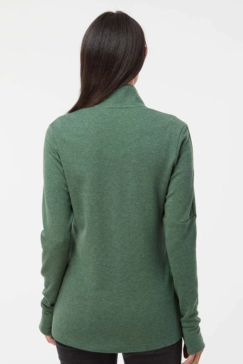 Adidas Womens 3 Stripes Moisture Wicking 1/4 Zip Sweater - Green Oxide Melange