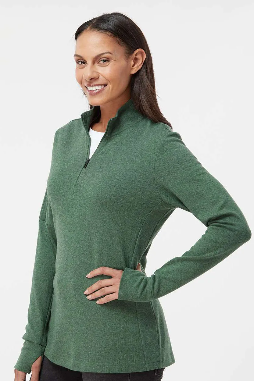 Adidas Womens 3 Stripes Moisture Wicking 1/4 Zip Sweater - Green Oxide Melange