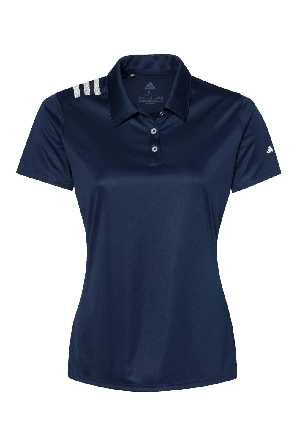 Adidas Womens 3 Stripes UPF 50  Short Sleeve Polo Shirt - Collegiate Navy Blue/White