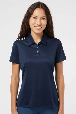 Adidas Womens 3 Stripes UPF 50  Short Sleeve Polo Shirt - Collegiate Navy Blue/White