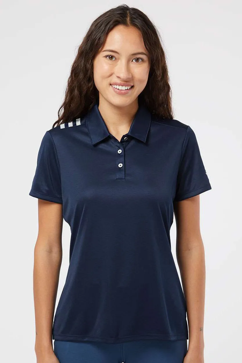 Adidas Womens 3 Stripes UPF 50  Short Sleeve Polo Shirt - Collegiate Navy Blue/White