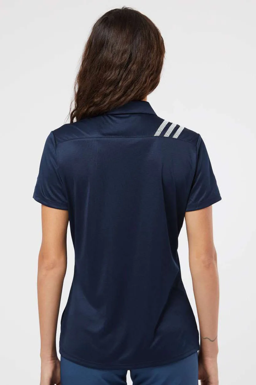 Adidas Womens 3 Stripes UPF 50  Short Sleeve Polo Shirt - Collegiate Navy Blue/White
