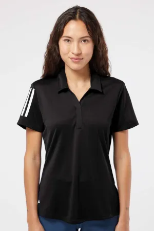 Adidas Womens Floating 3 UPF 50  Stripes Short Sleeve Polo Shirt - Black