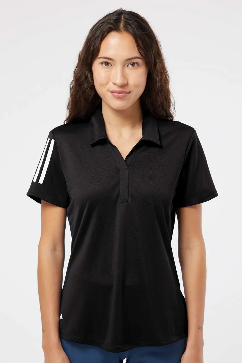 Adidas Womens Floating 3 UPF 50  Stripes Short Sleeve Polo Shirt - Black