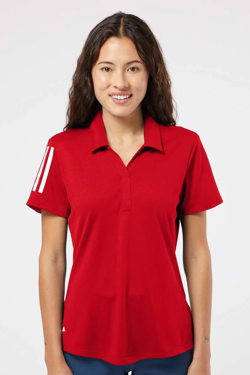 Adidas Womens Floating 3 UPF 50  Stripes Short Sleeve Polo Shirt - Team Power Red/White