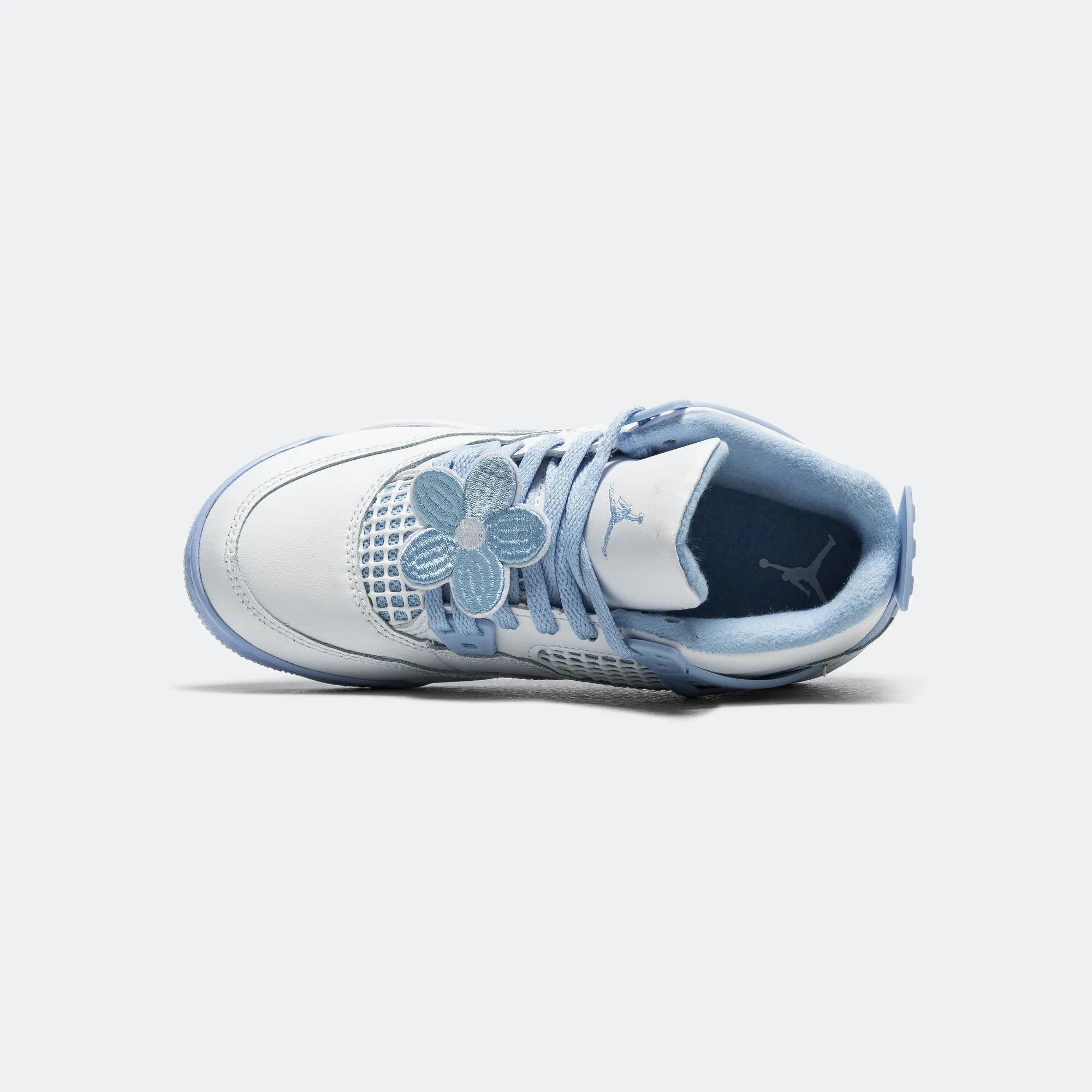 Air Jordan 4 Retro (PS) - White/Aluminum-Blue Tint-Oil Green Jordan Clothing
