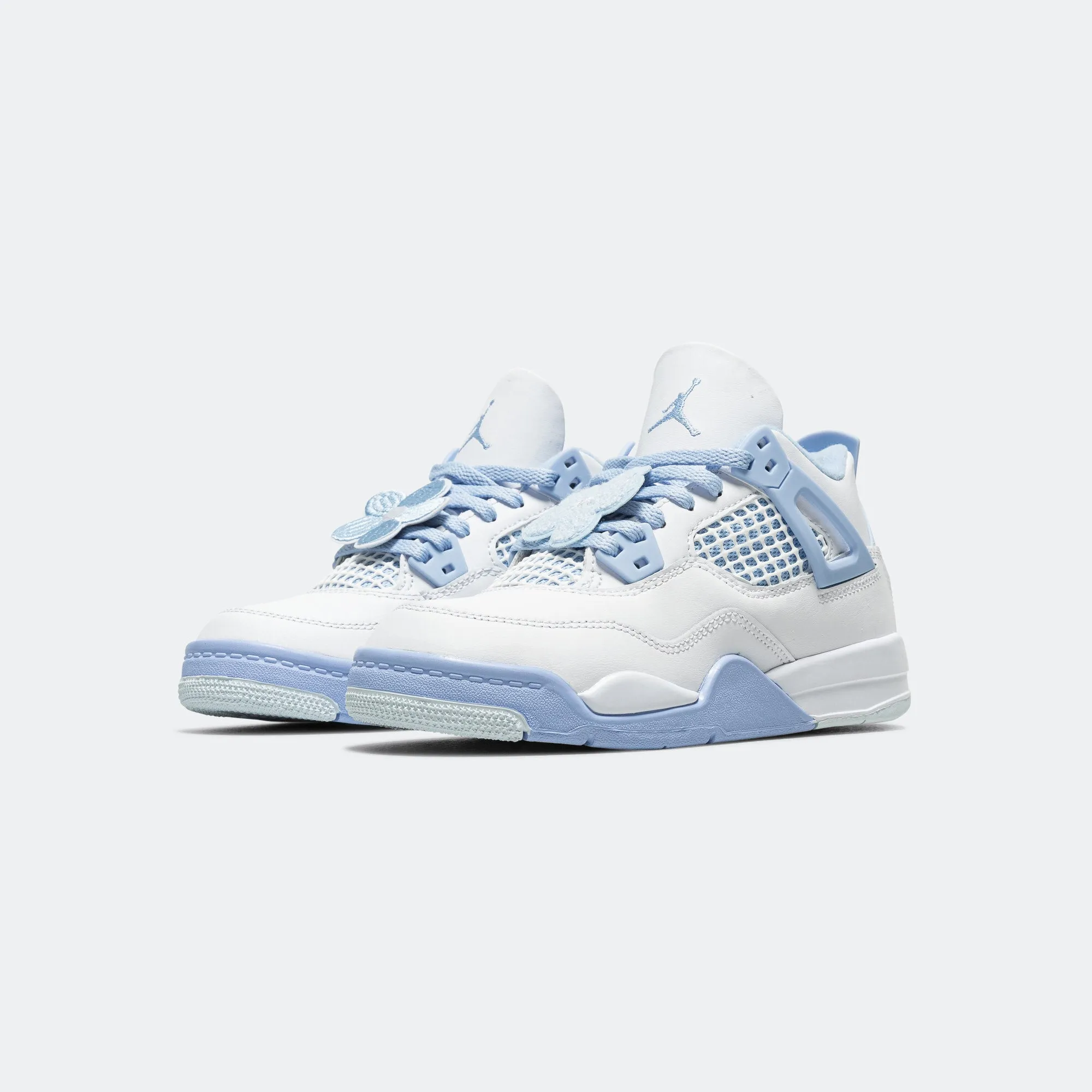 Air Jordan 4 Retro (PS) - White/Aluminum-Blue Tint-Oil Green Jordan Clothing