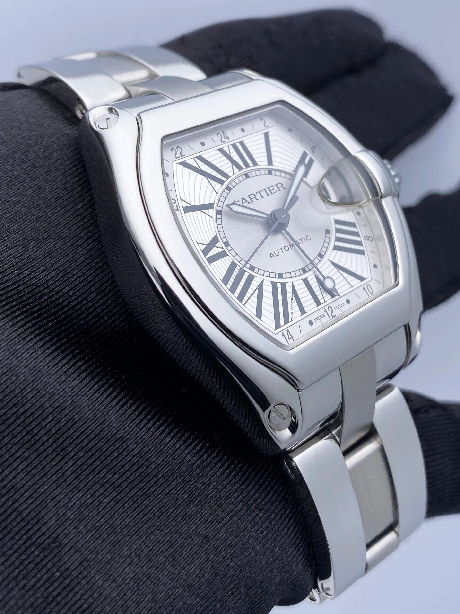 Cartier Roadster XL W62032X6 GMT Stainless Steel Mens Watch