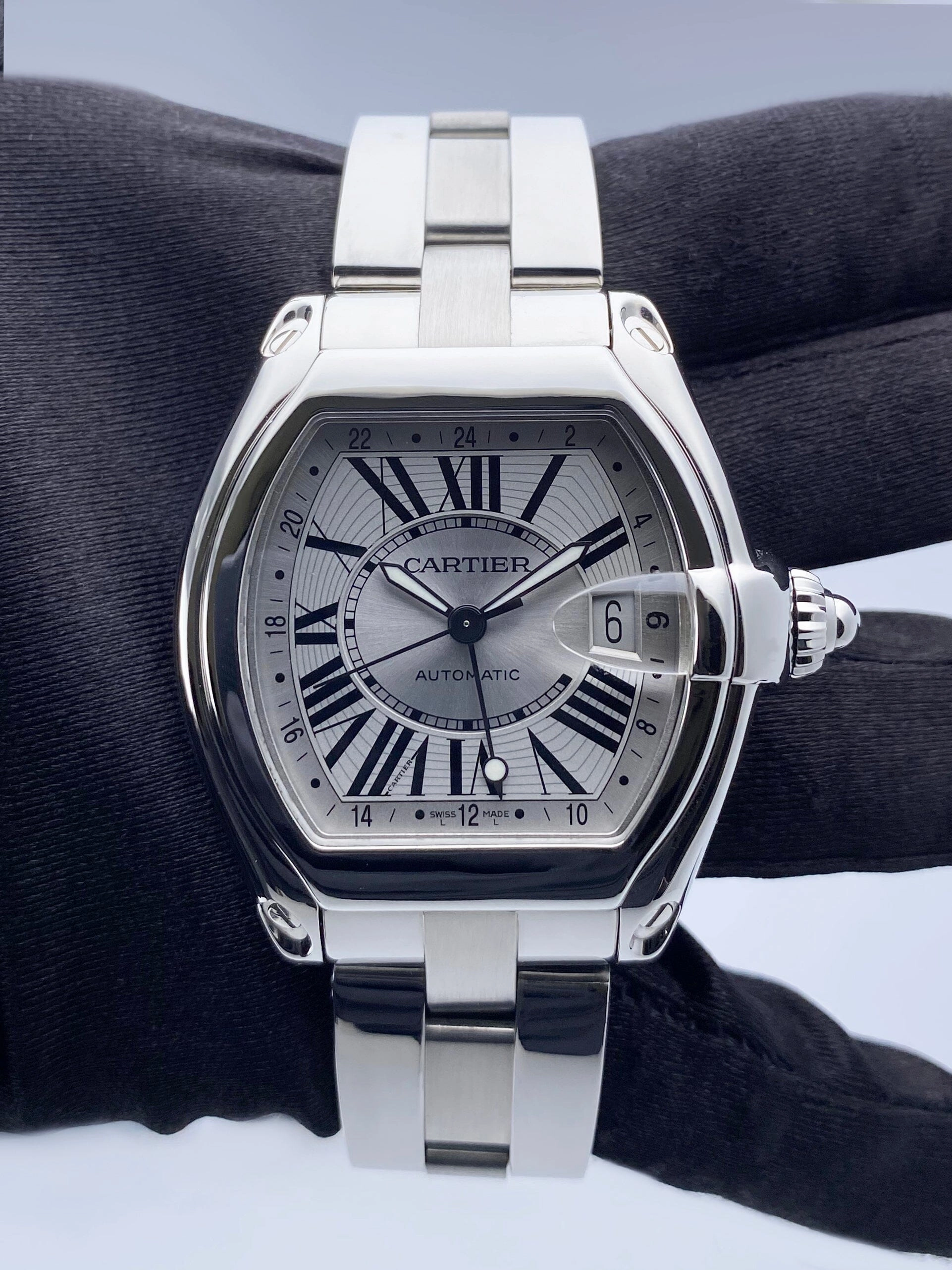 Cartier Roadster XL W62032X6 GMT Stainless Steel Mens Watch