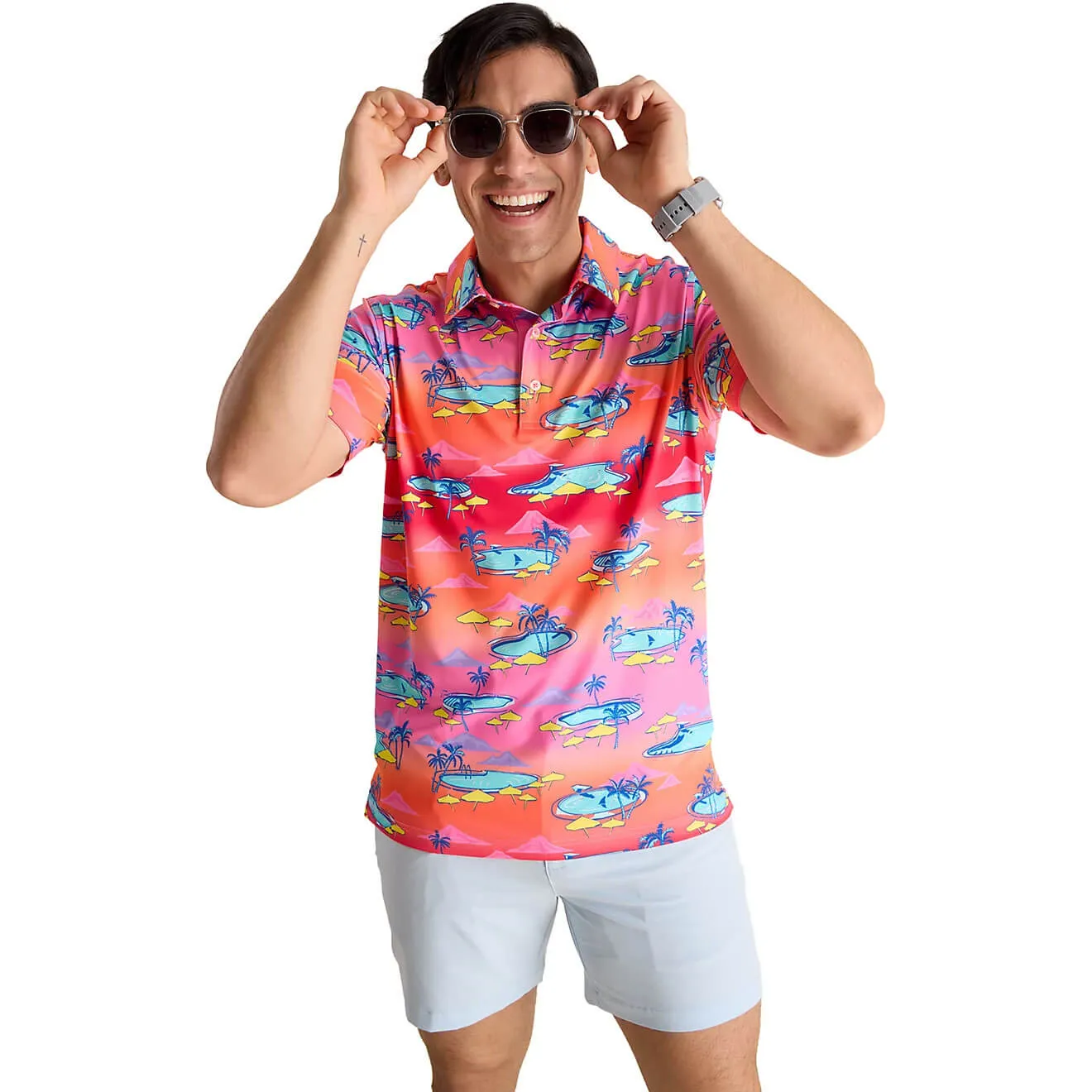 Chubbies The Offsite '24 Performance Polo Shirt - Bright Pink Chubbies Clothing