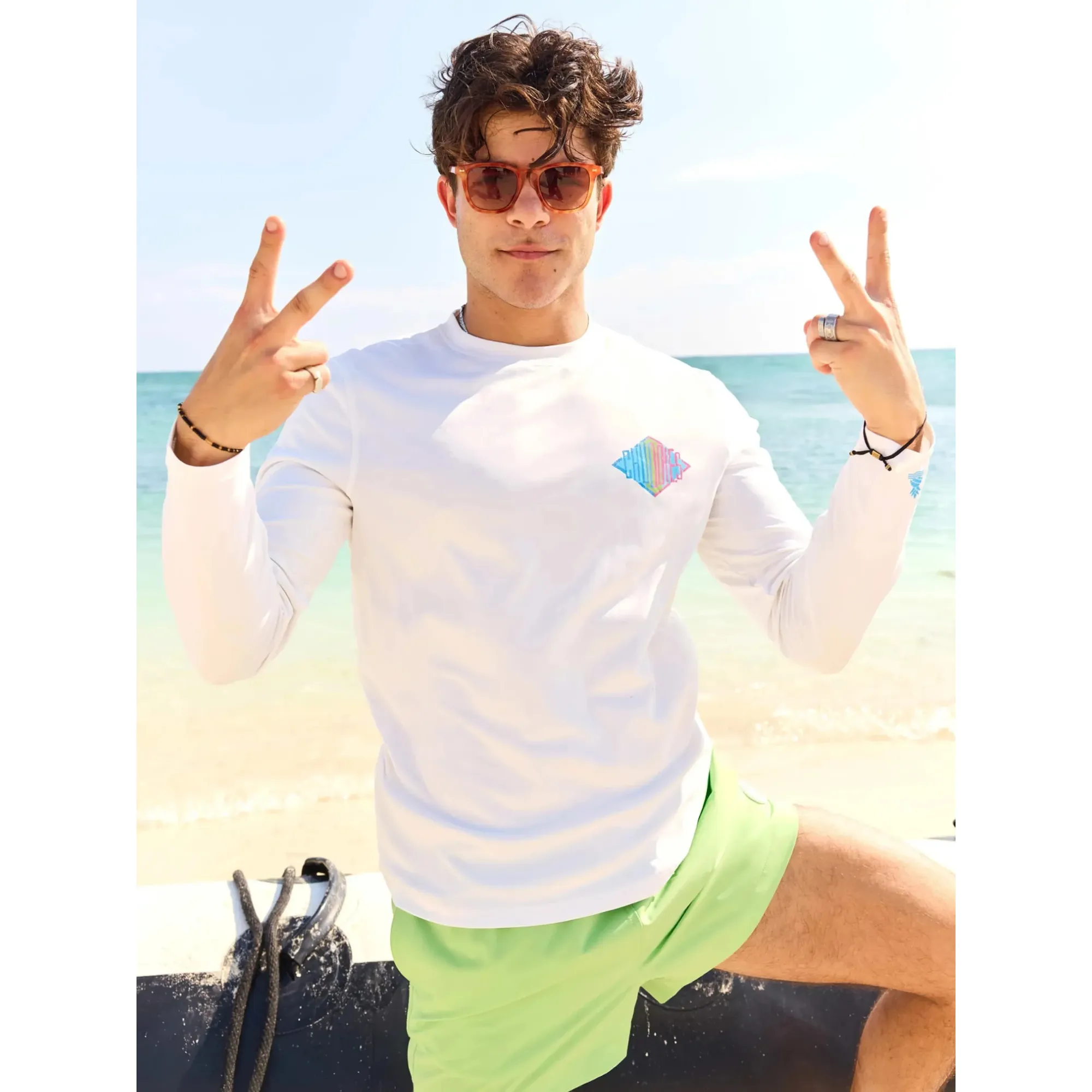 Chubbies The Reflector Long Sleeve Sun Crew Neck T-Shirt - Pure White Chubbies Clothing