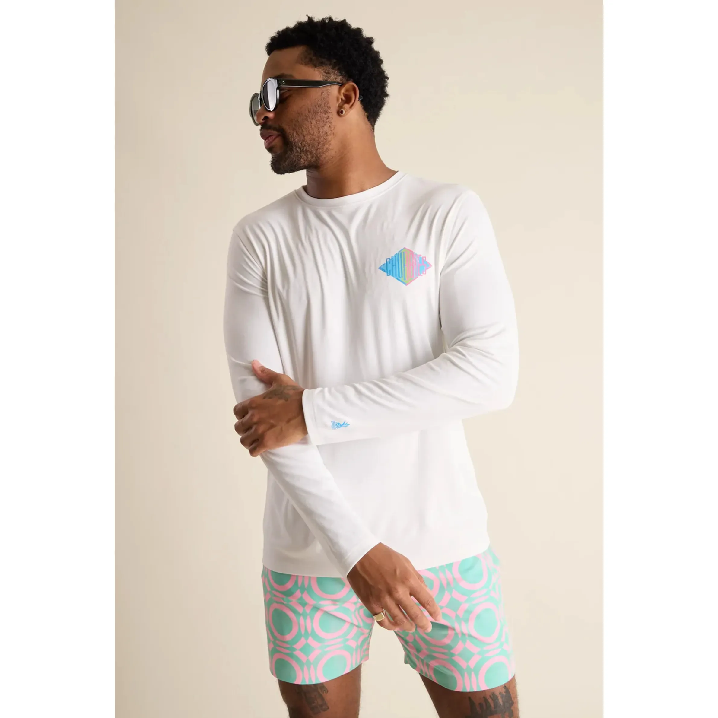 Chubbies The Reflector Long Sleeve Sun Crew Neck T-Shirt - Pure White Chubbies Clothing