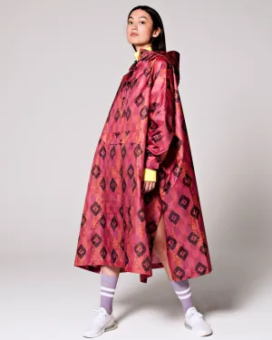 Ikat Rain Poncho in Dark Pink