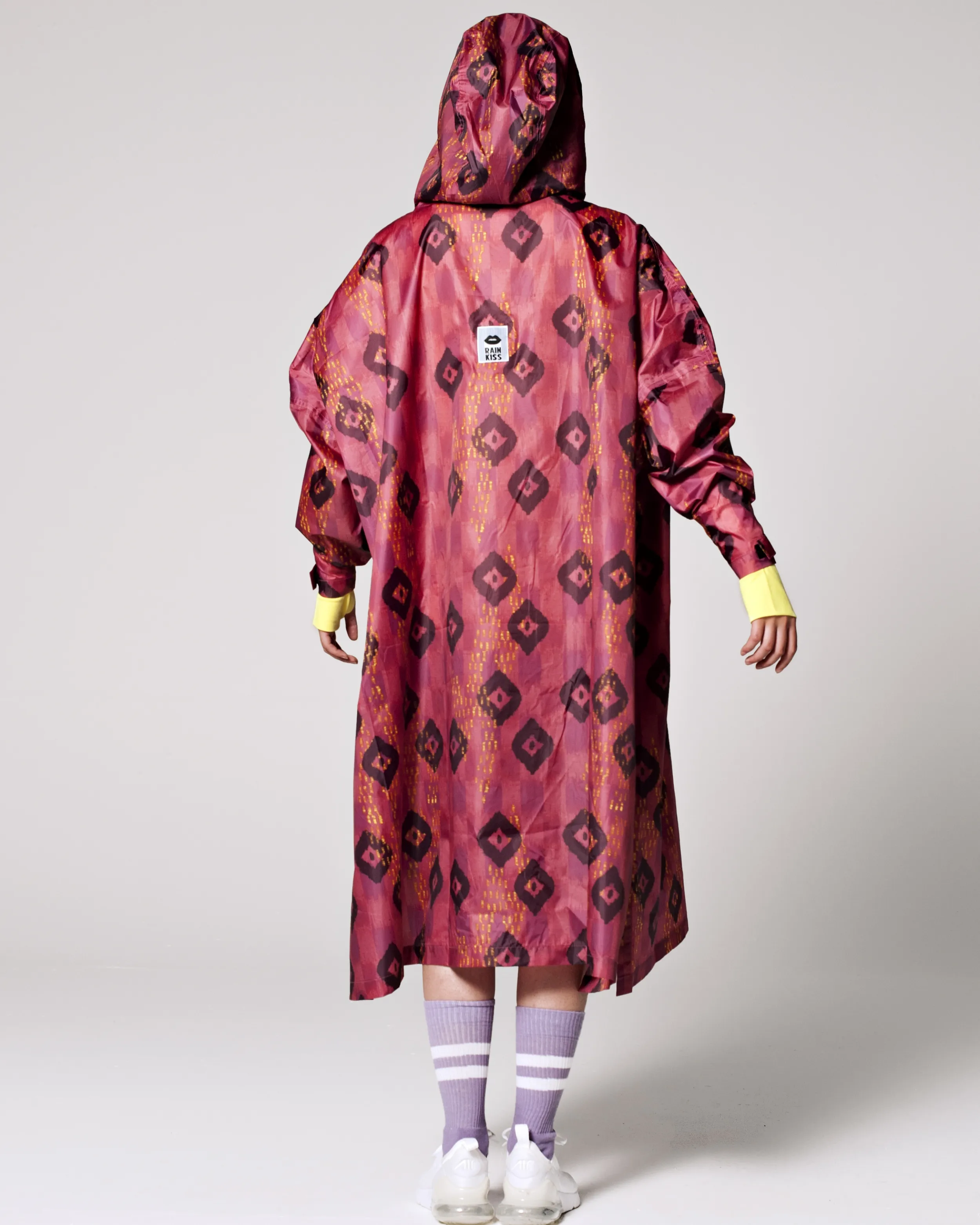 Ikat Rain Poncho in Dark Pink
