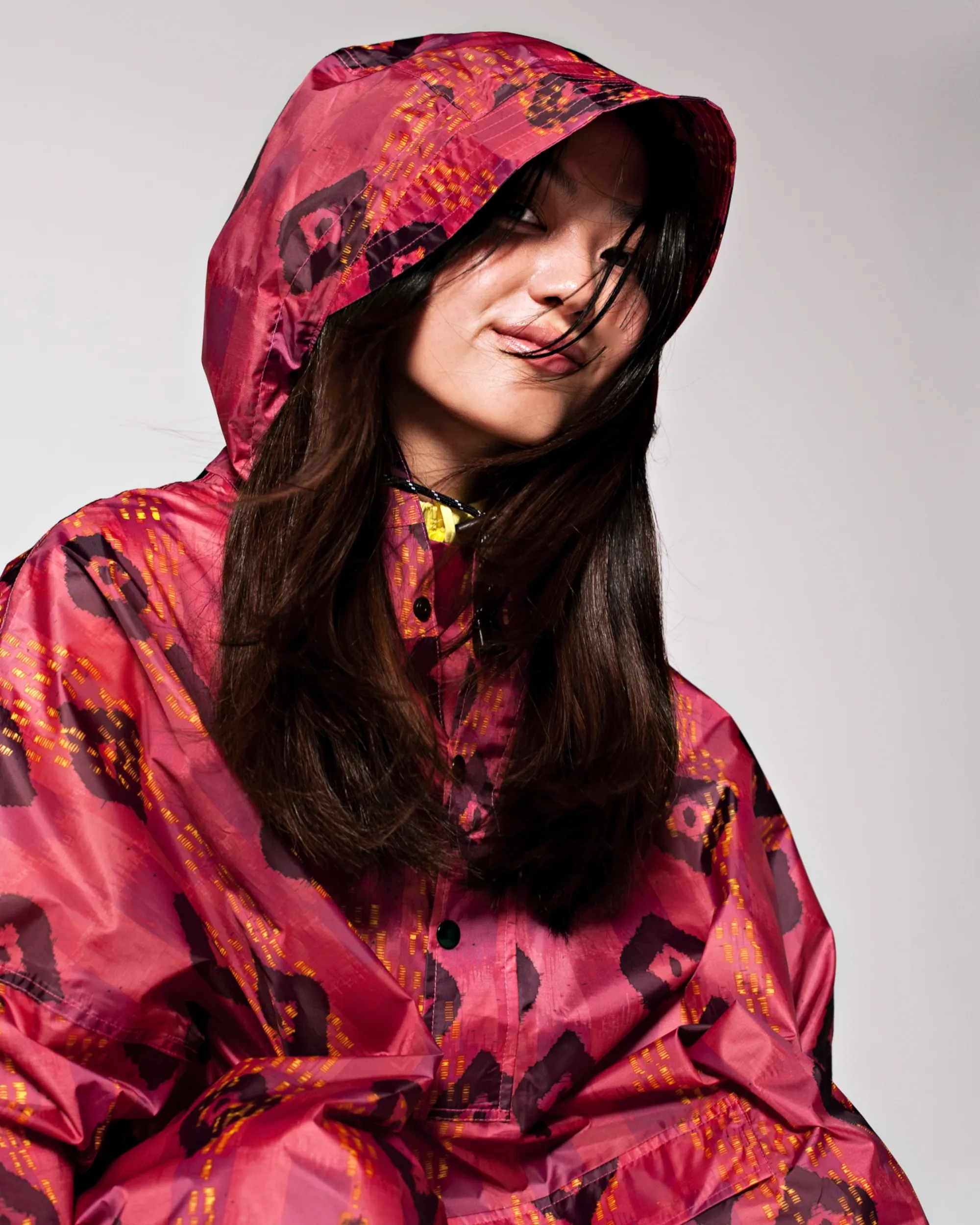 Ikat Rain Poncho in Dark Pink