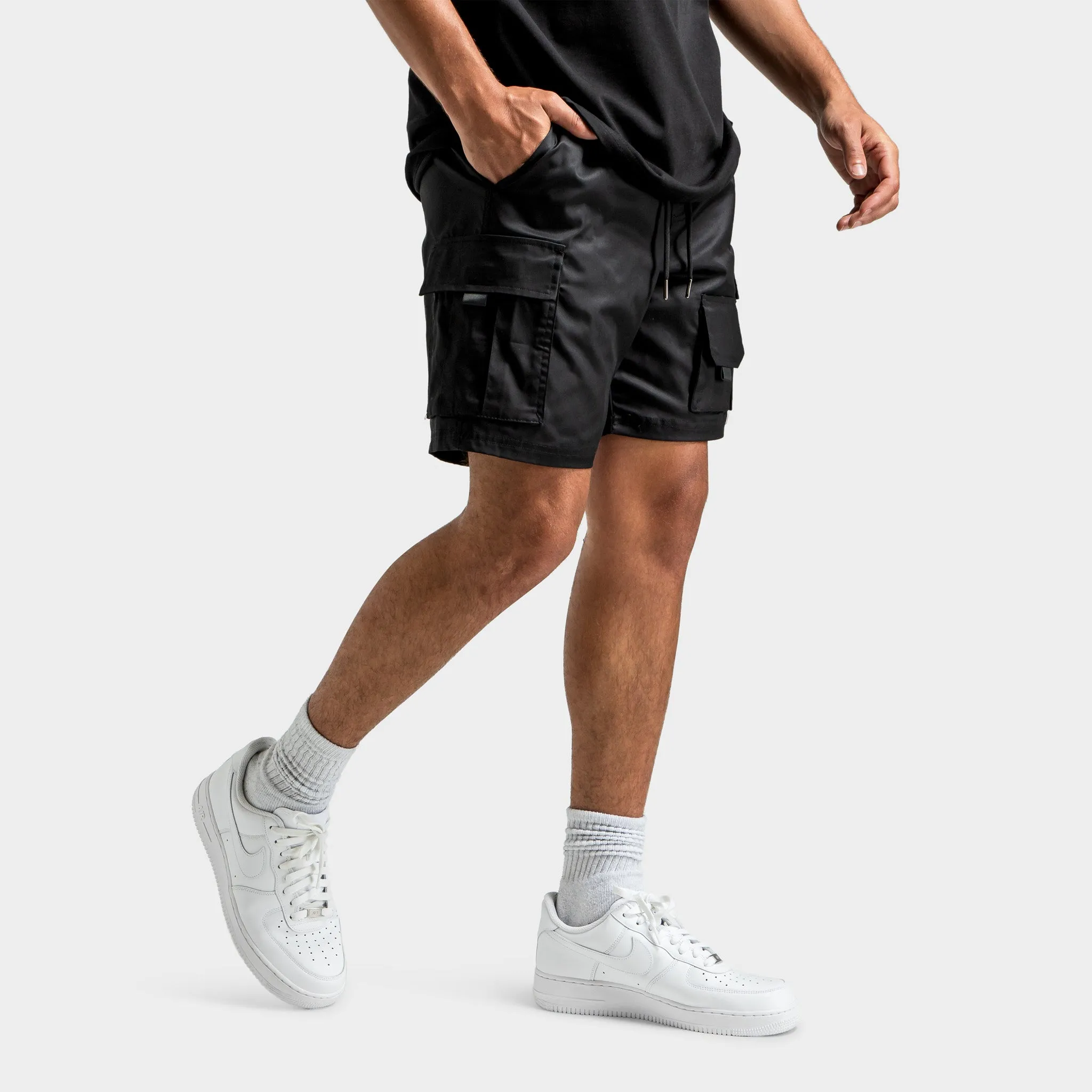 Mens Hoodrich Hoodrich Defense Woven Cargo Shorts Black / White - Cyber Yellow