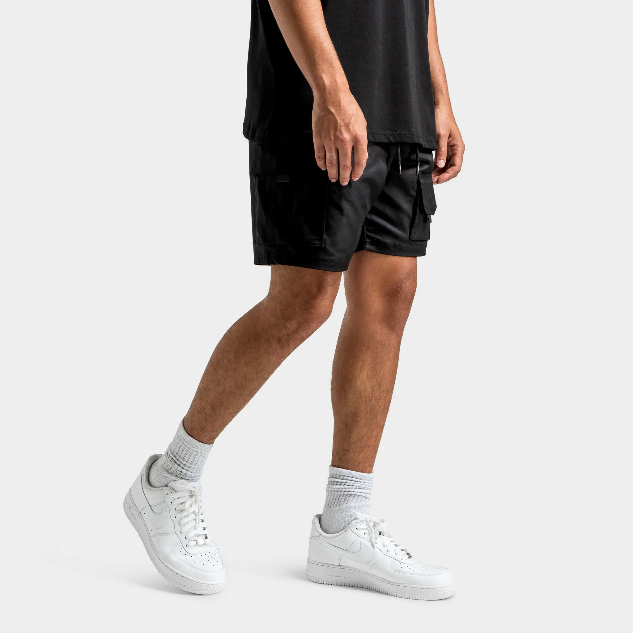 Mens Hoodrich Hoodrich Defense Woven Cargo Shorts Black / White - Cyber Yellow