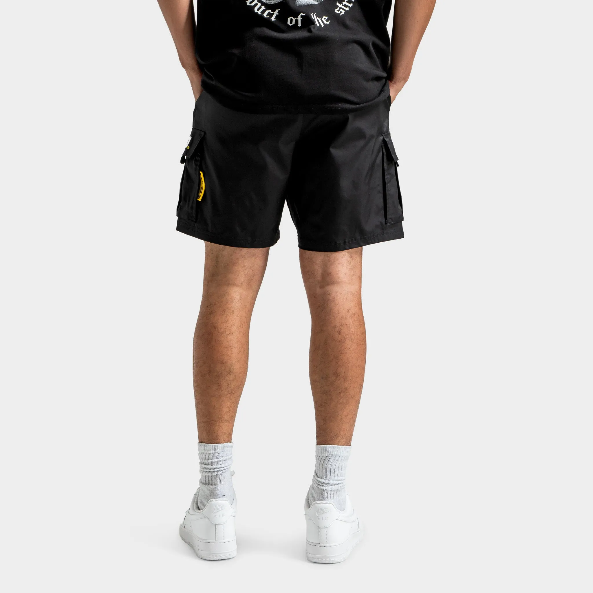 Mens Hoodrich Hoodrich Defense Woven Cargo Shorts Black / White - Cyber Yellow