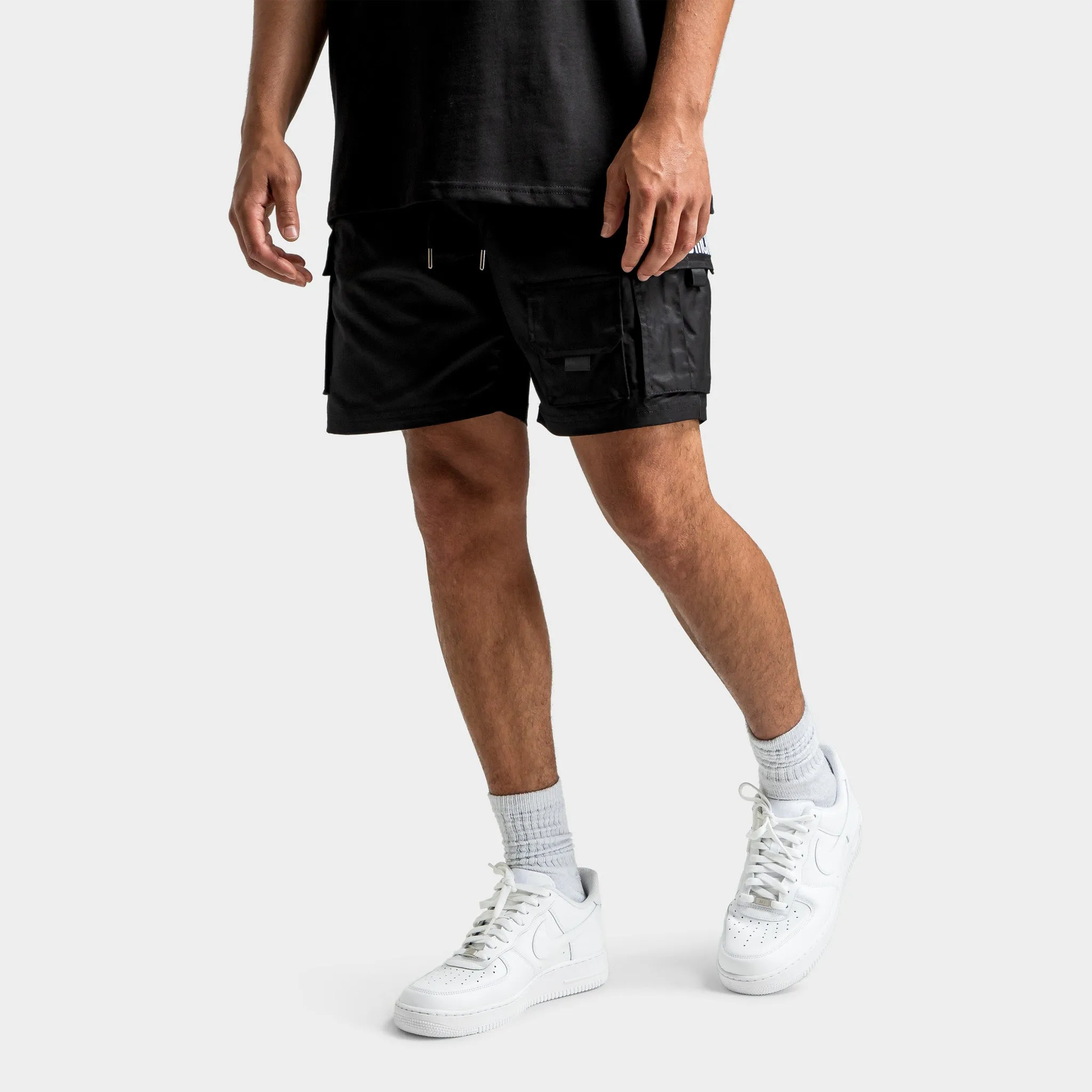 Mens Hoodrich Hoodrich Defense Woven Cargo Shorts Black / White - Cyber Yellow