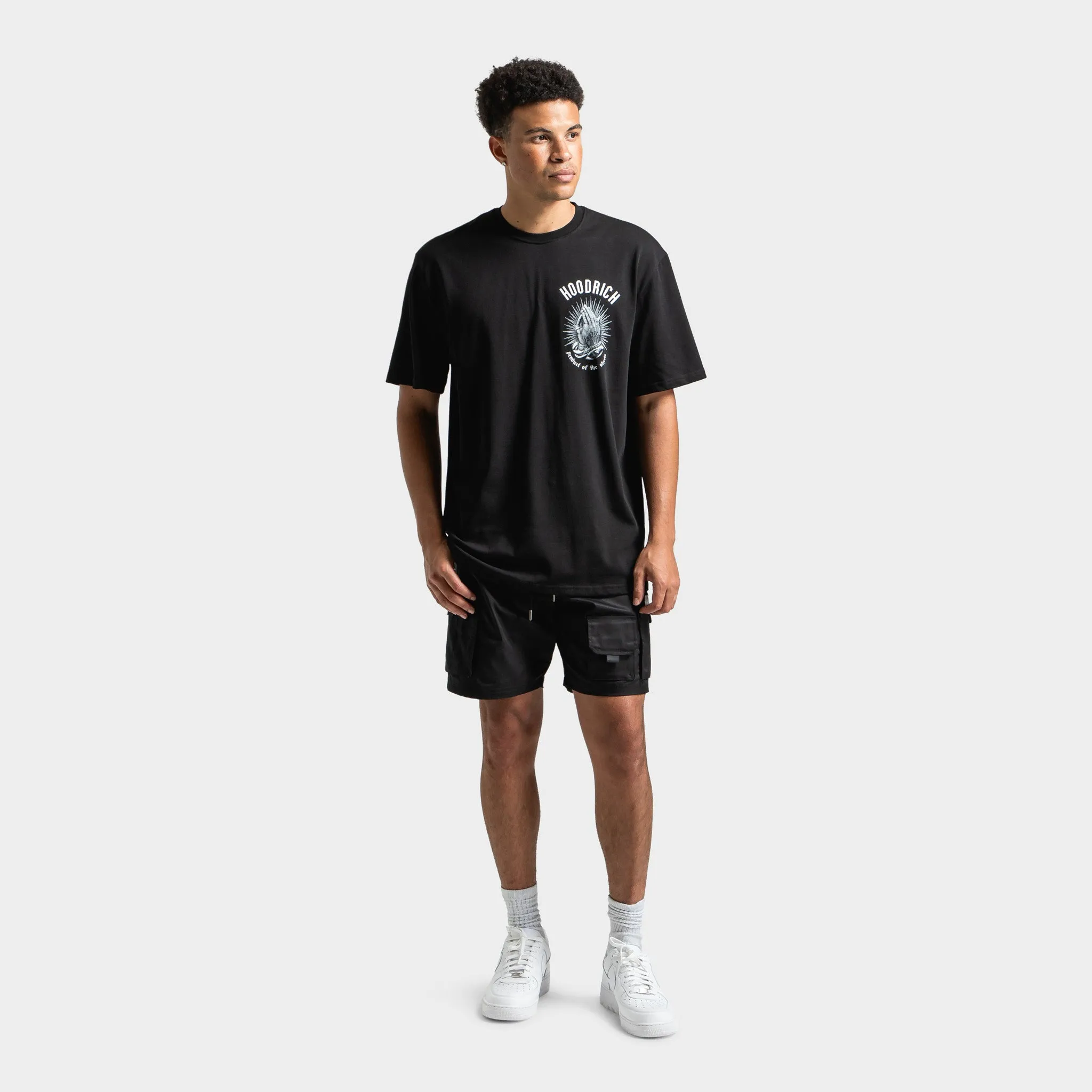 Mens Hoodrich Hoodrich Defense Woven Cargo Shorts Black / White - Cyber Yellow